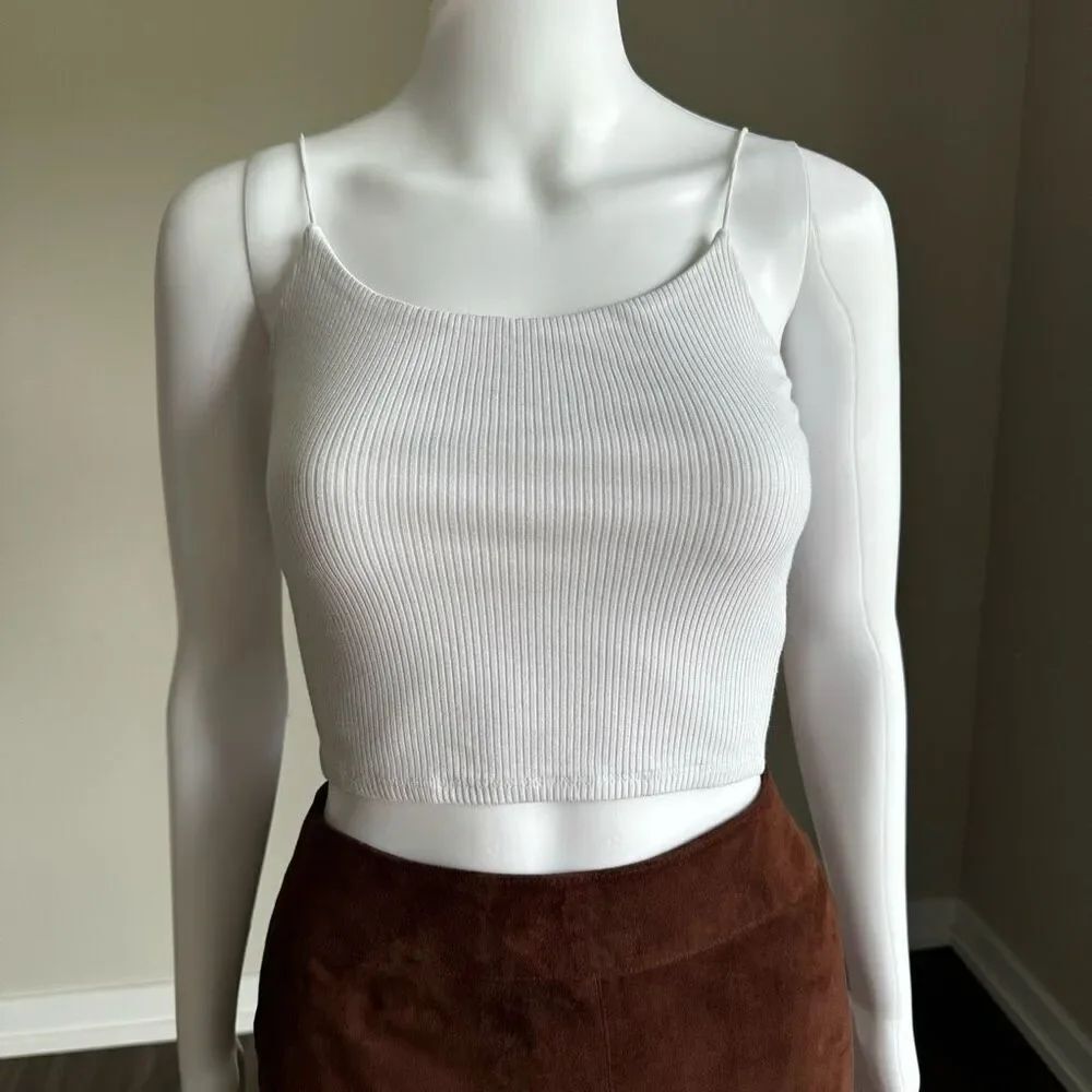 Garage White Ribbed Bungee Cropped Cami Size Small